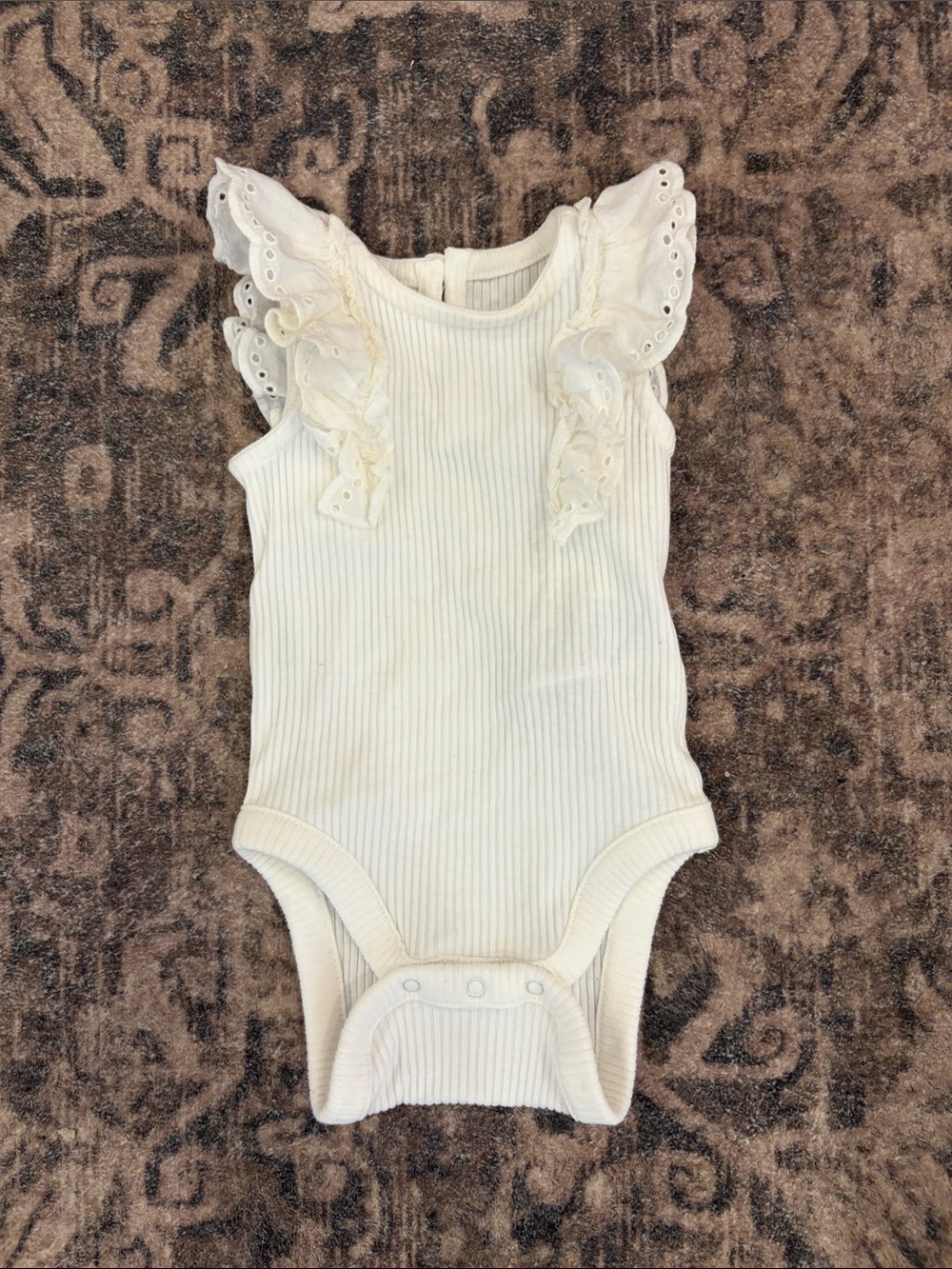 GAP Cream Ribbed Eyelet Flutter-Sleeve Baby Bodysuit